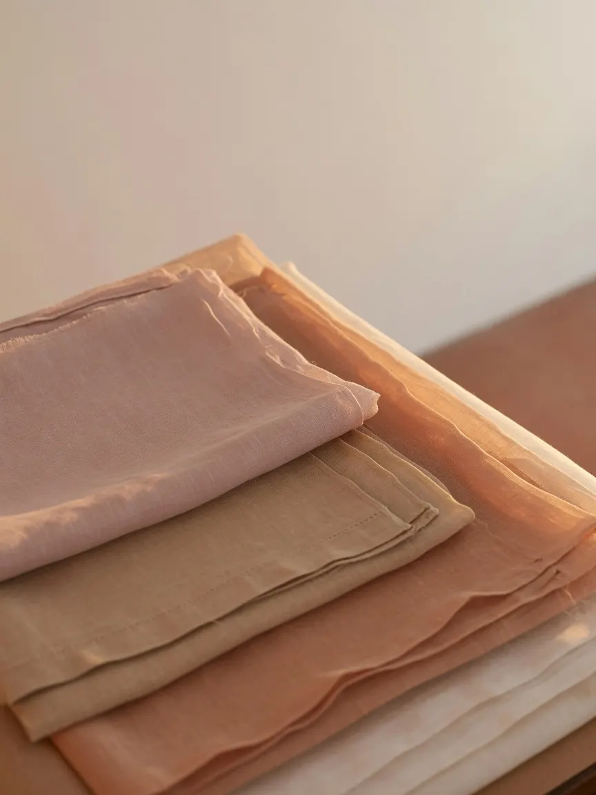 Backlit layers of linen — structure supporting the surface, the way collagen supports skin